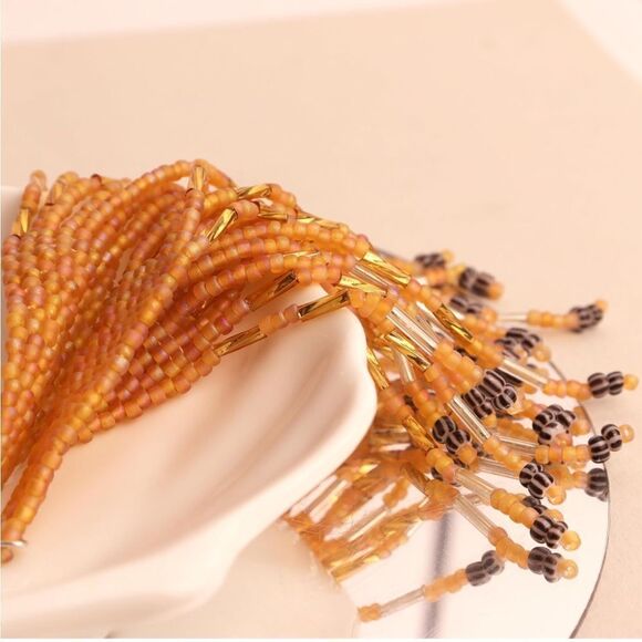 Orange Bohemian Seed Bead Tassel Dangling Statement French Wire Hook Earrings - Picture 5 of 7